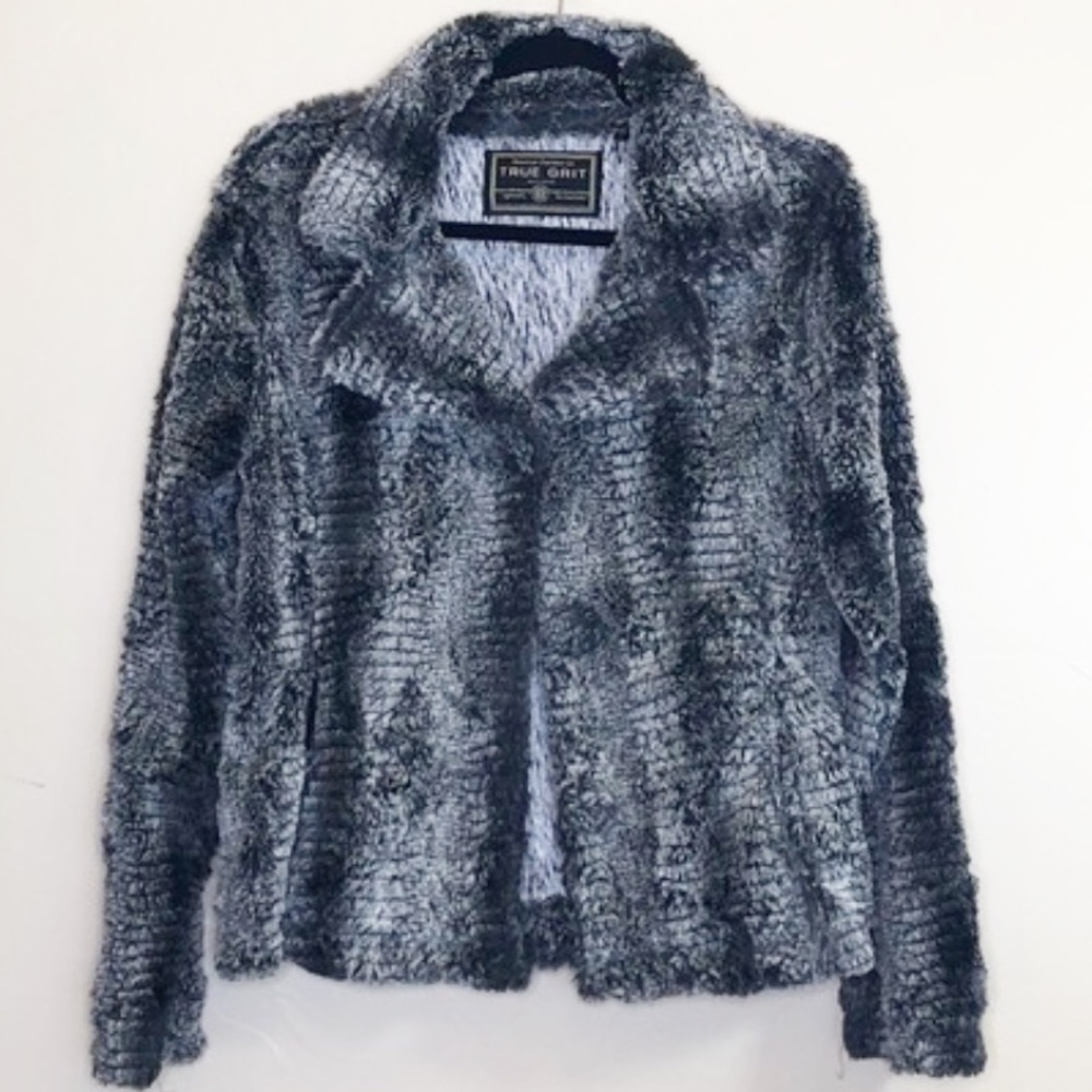 True Grit Silky Faux Fur Collar Jacket Snake Size M